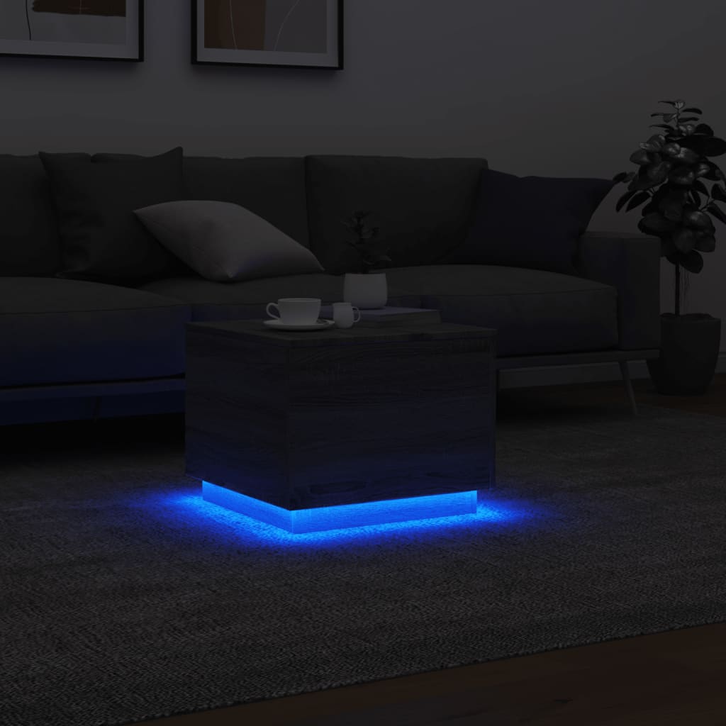 vidaXL Stolik kawowy z oświetleniem LED, szary dąb sonoma, 50x50x40 cm