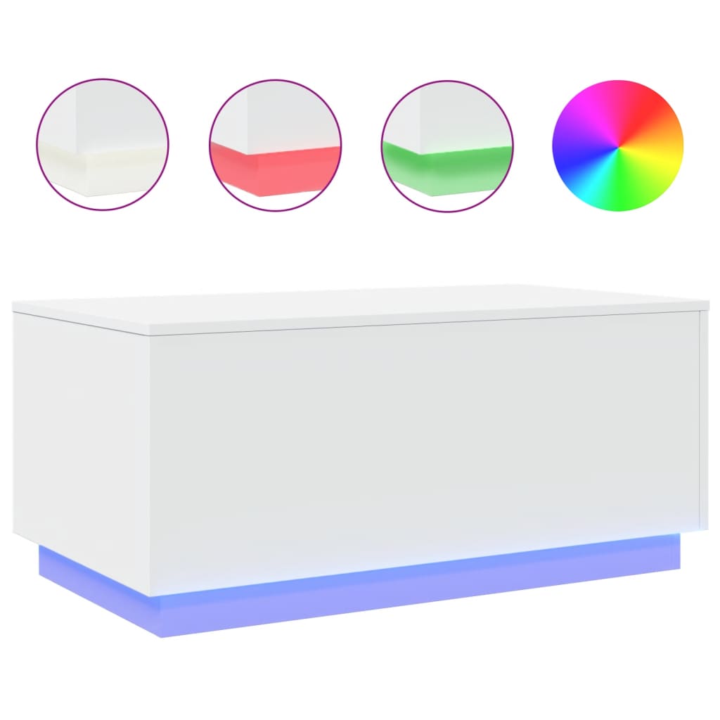 vidaXL Stolik kawowy z oświetleniem LED, biały, 90x50x40 cm