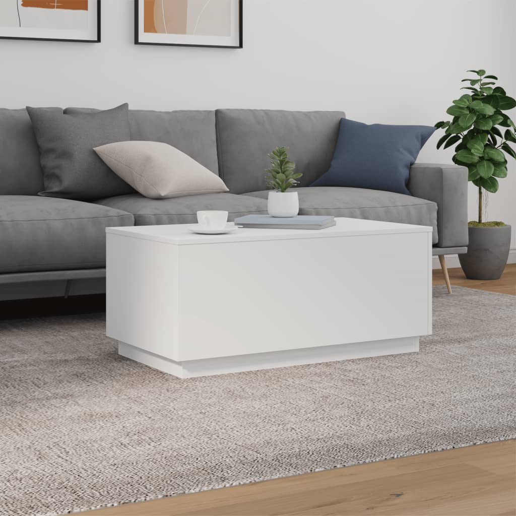 vidaXL Stolik kawowy z oświetleniem LED, biały, 90x50x40 cm