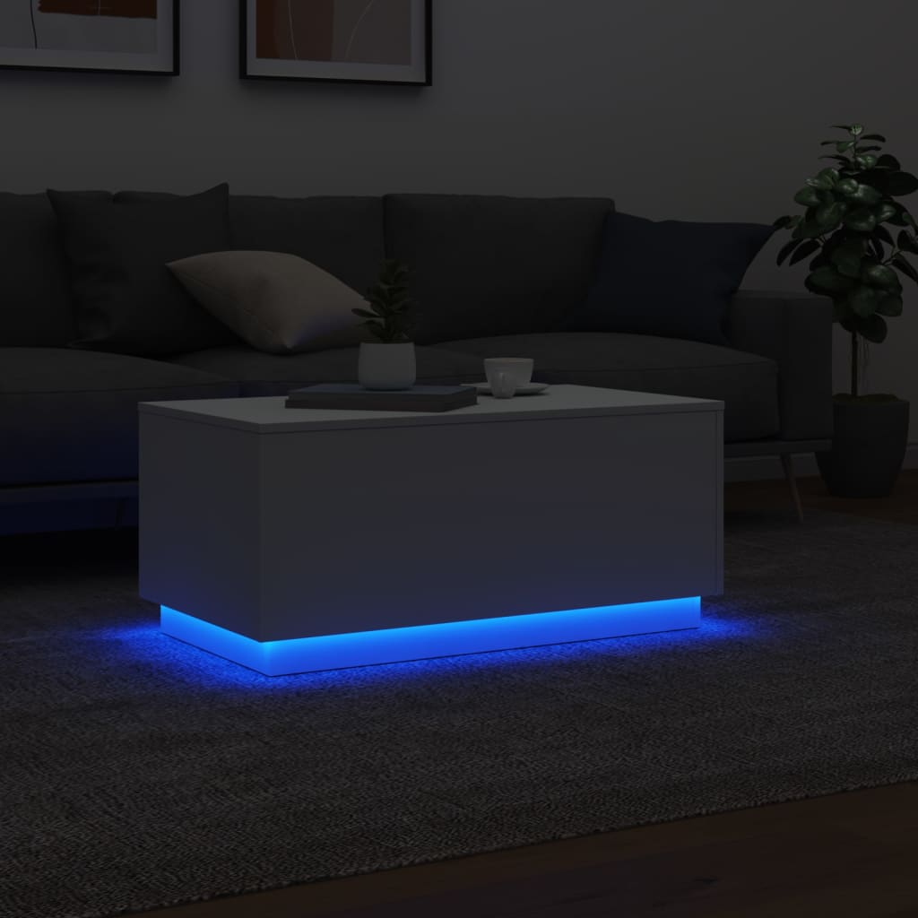 vidaXL Stolik kawowy z oświetleniem LED, biały, 90x50x40 cm