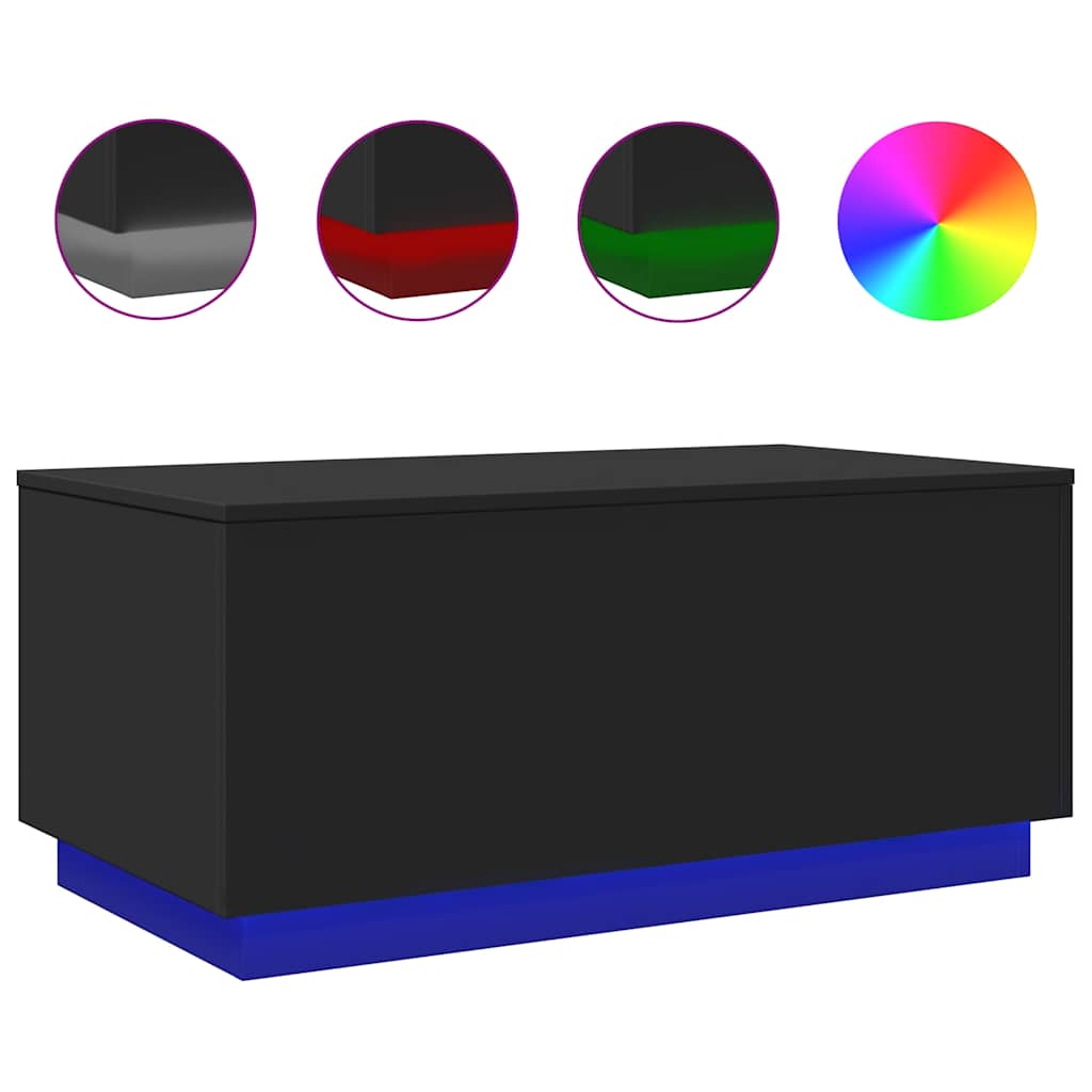 vidaXL Stolik kawowy z oświetleniem LED, czarny, 90x50x40 cm