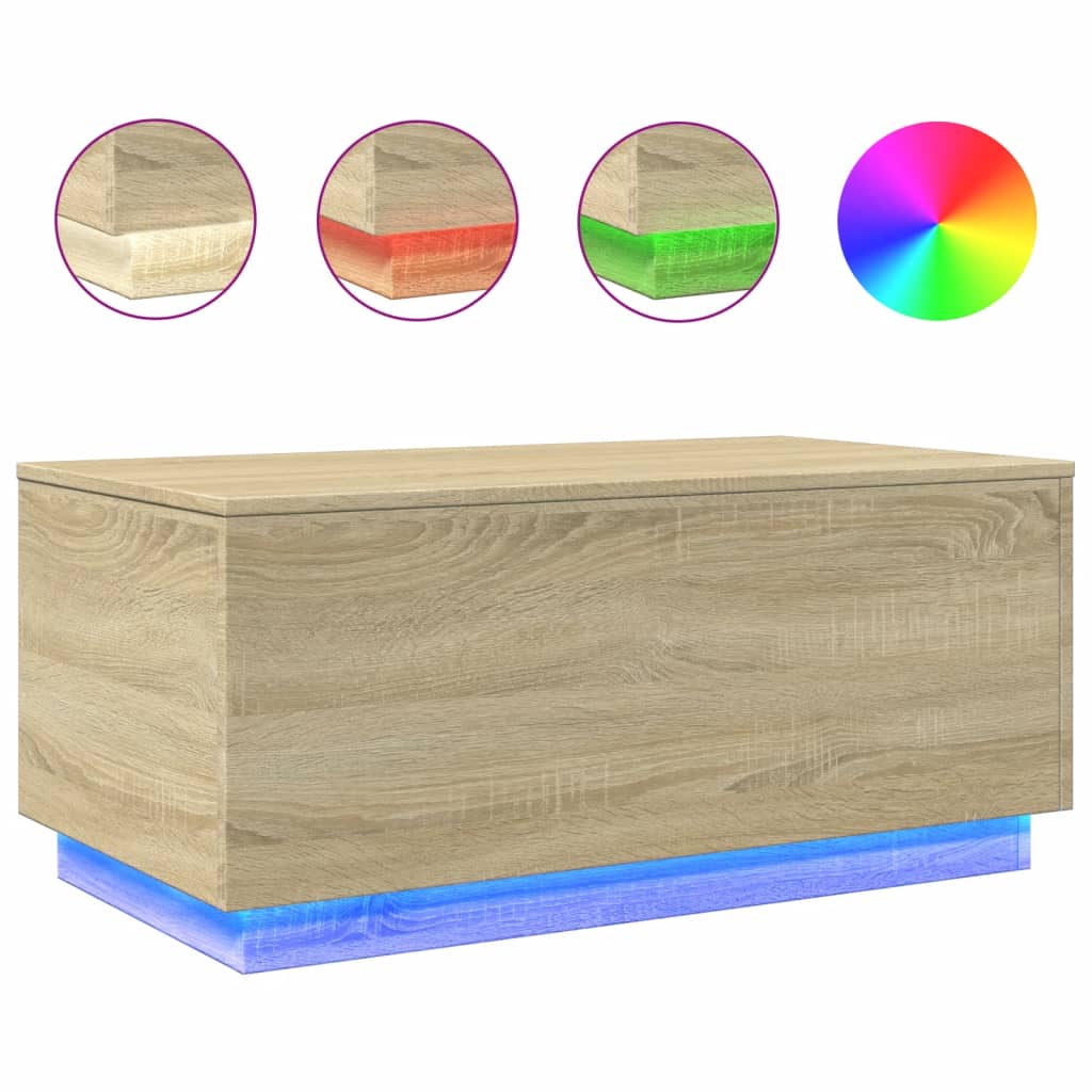 vidaXL Stolik kawowy z oświetleniem LED, dąb sonoma, 90x50x40 cm