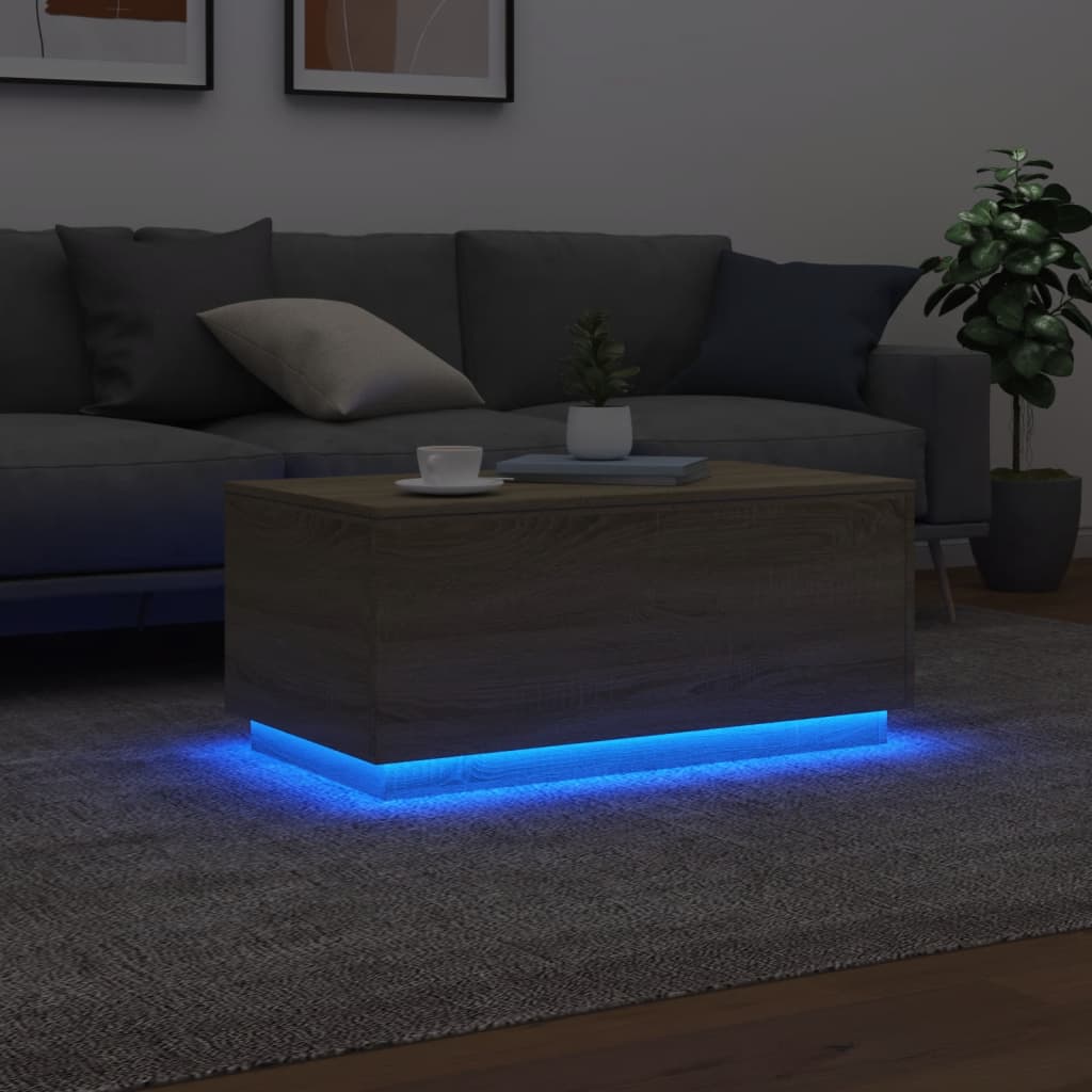 vidaXL Stolik kawowy z oświetleniem LED, dąb sonoma, 90x50x40 cm