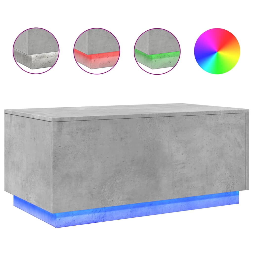 vidaXL Stolik kawowy z oświetleniem LED, szarość betonu, 90x50x40 cm