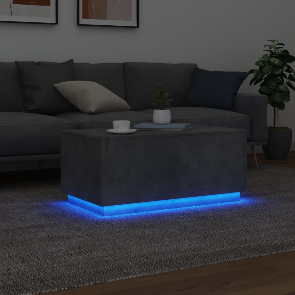 vidaXL Stolik kawowy z oświetleniem LED, szarość betonu, 90x50x40 cm