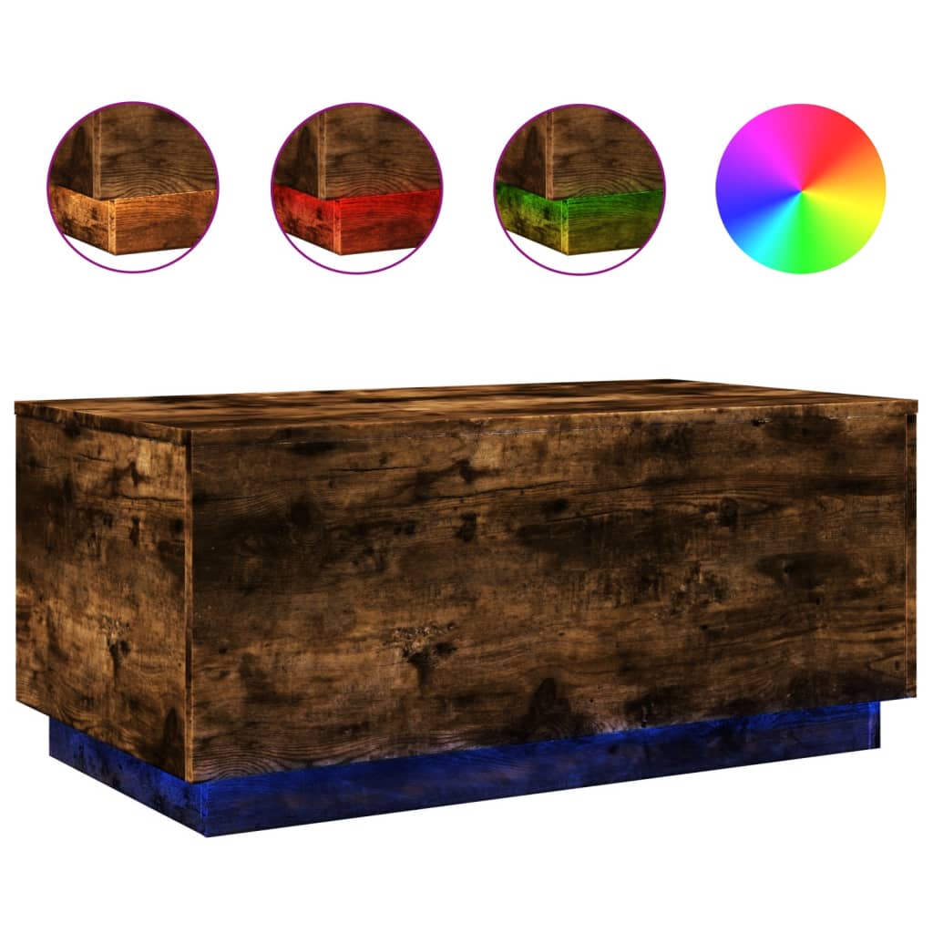vidaXL Stolik kawowy z oświetleniem LED, przydymiony dąb, 90x50x40 cm