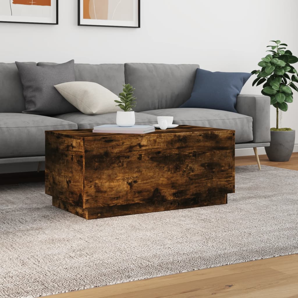 vidaXL Stolik kawowy z oświetleniem LED, przydymiony dąb, 90x50x40 cm