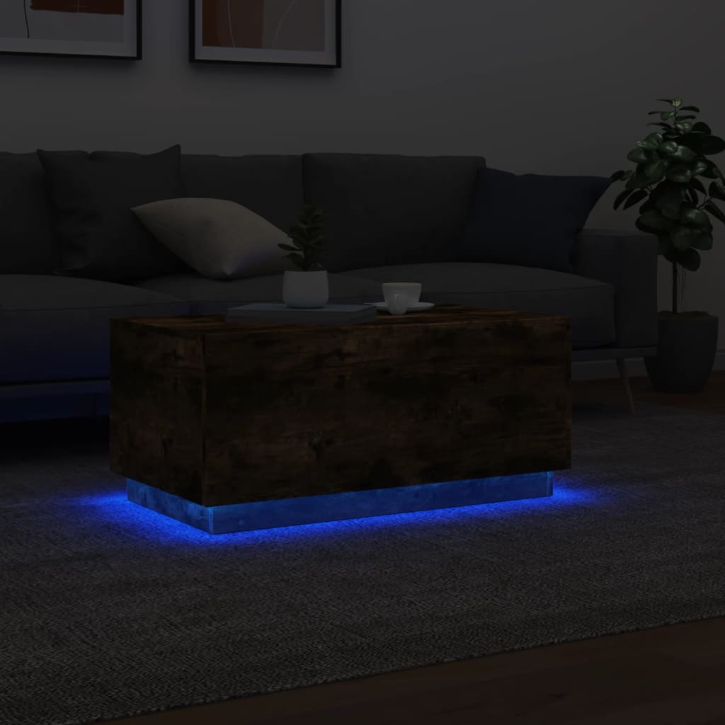 vidaXL Stolik kawowy z oświetleniem LED, przydymiony dąb, 90x50x40 cm