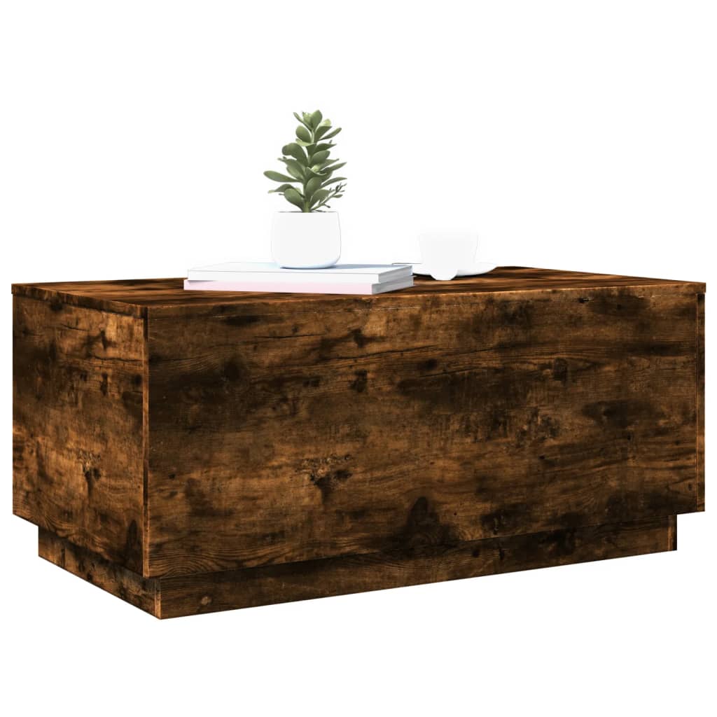 vidaXL Stolik kawowy z oświetleniem LED, przydymiony dąb, 90x50x40 cm
