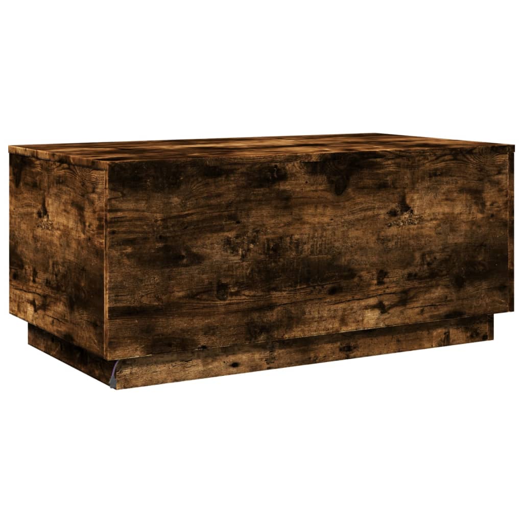 vidaXL Stolik kawowy z oświetleniem LED, przydymiony dąb, 90x50x40 cm