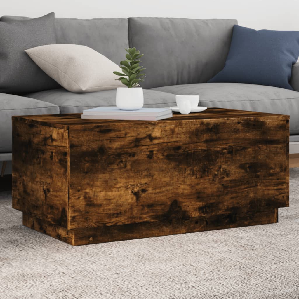vidaXL Stolik kawowy z oświetleniem LED, przydymiony dąb, 90x50x40 cm