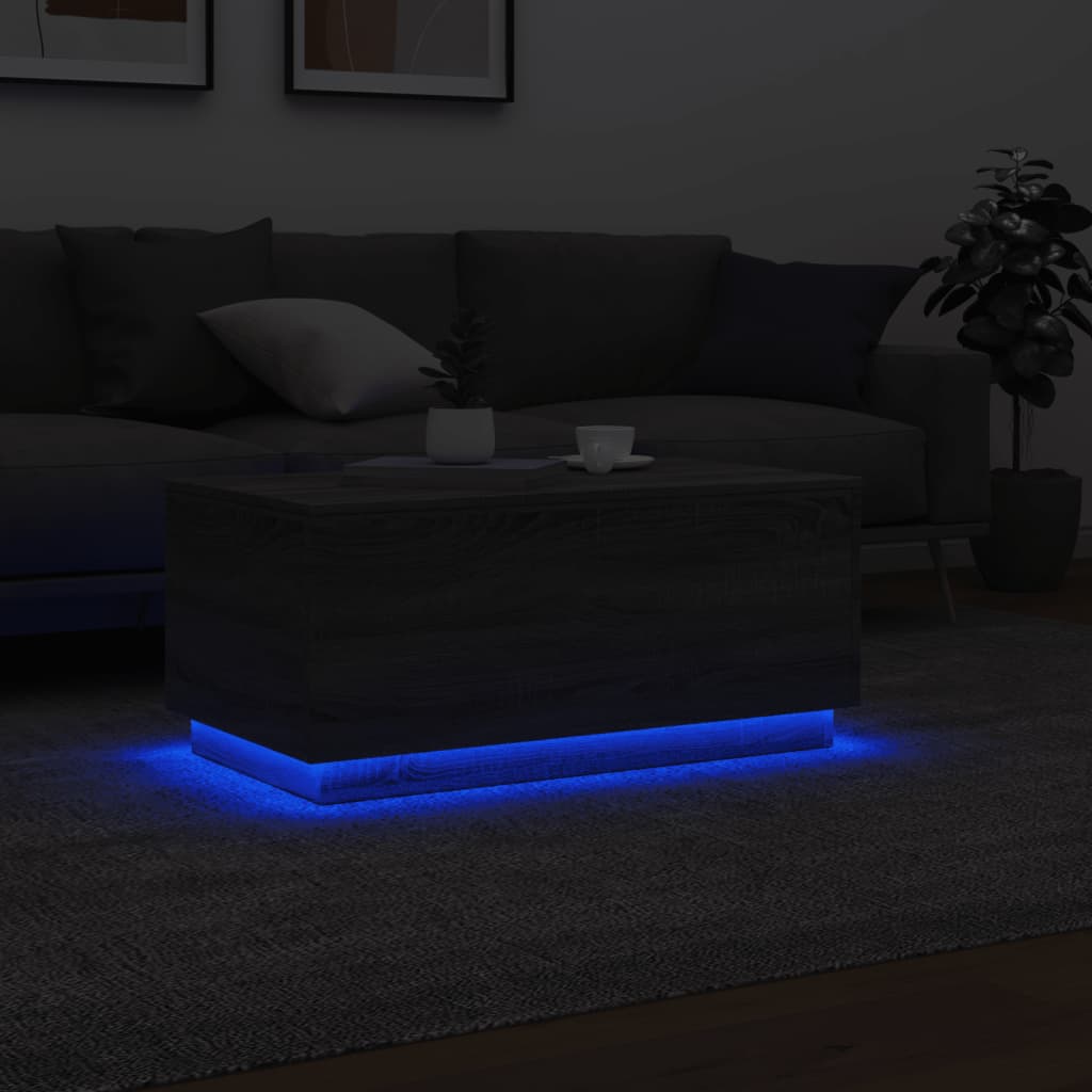 vidaXL Stolik kawowy z oświetleniem LED, szary dąb sonoma, 90x50x40 cm