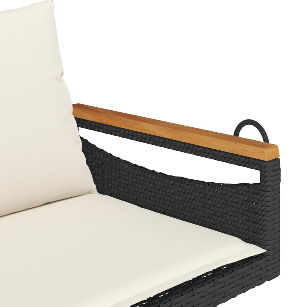 vidaXL Ławka bujana z poduszkami, czarna, 109x62x40 cm, polirattan