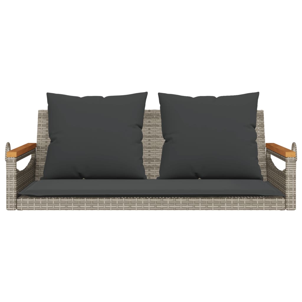 vidaXL Ławka bujana z poduszkami, szara, 109x62x40 cm, polirattan