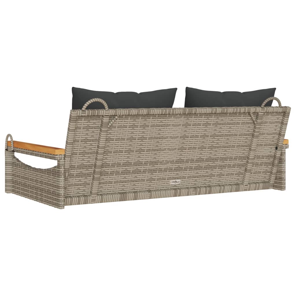 vidaXL Ławka bujana z poduszkami, szara, 109x62x40 cm, polirattan