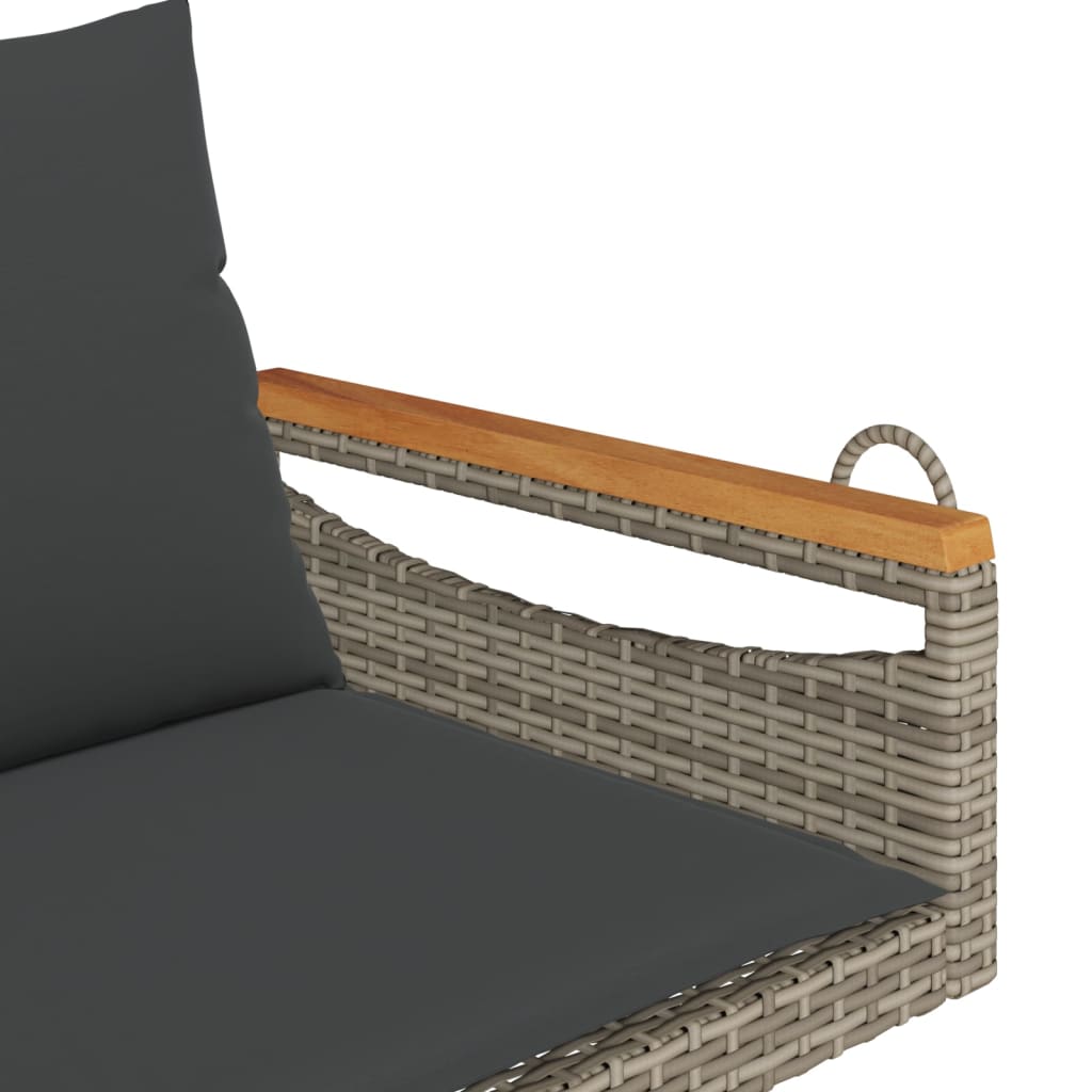 vidaXL Ławka bujana z poduszkami, szara, 109x62x40 cm, polirattan
