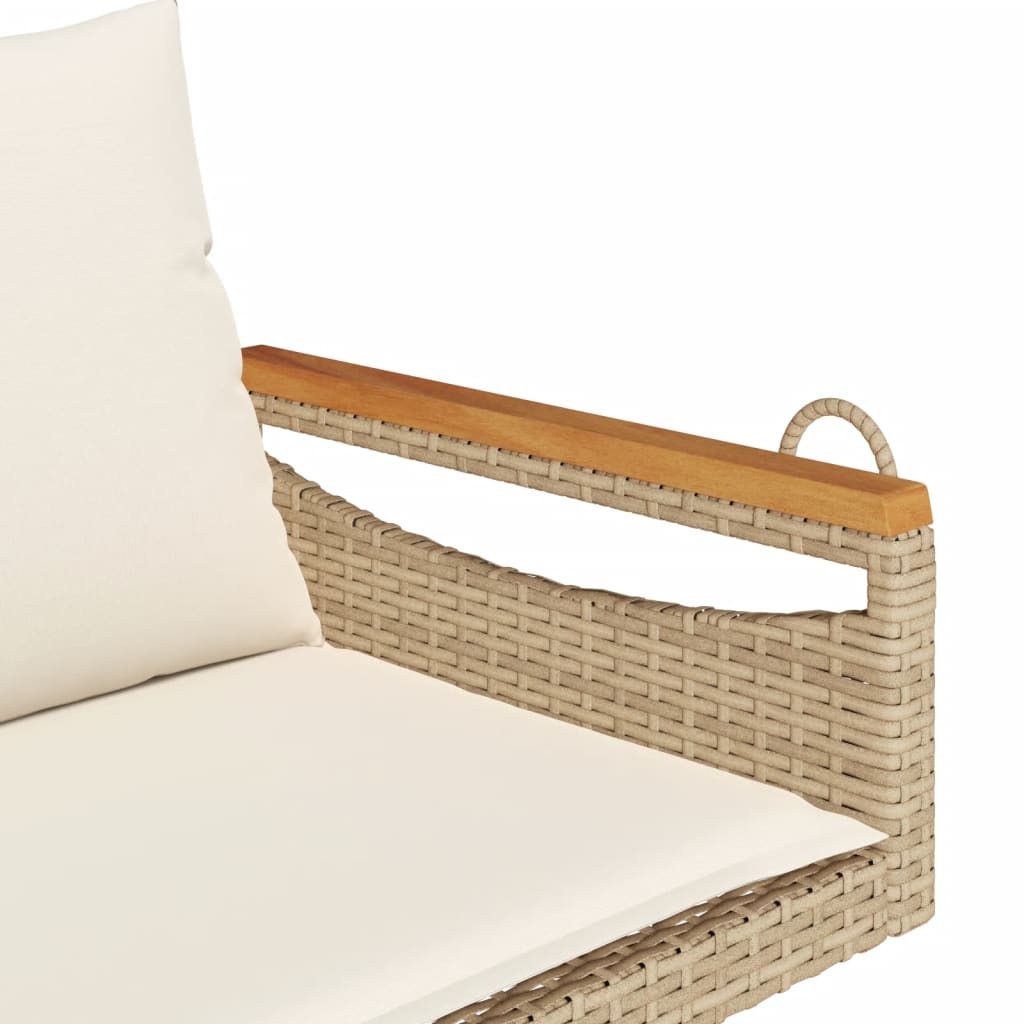 vidaXL Ławka bujana z poduszkami, beżowa, 109x62x40 cm, polirattan