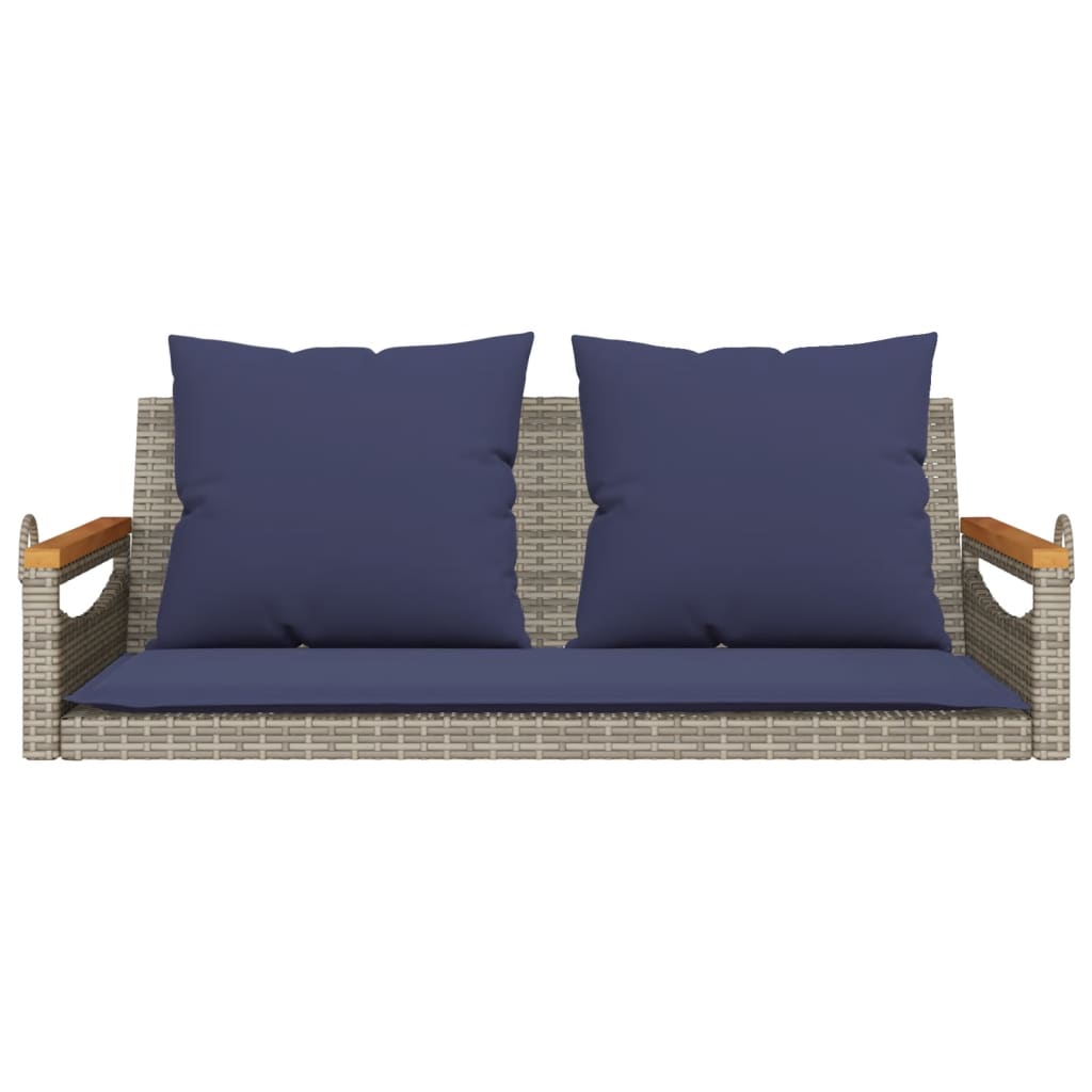 vidaXL Ławka bujana z poduszkami, szara, 109x62x40 cm, polirattan