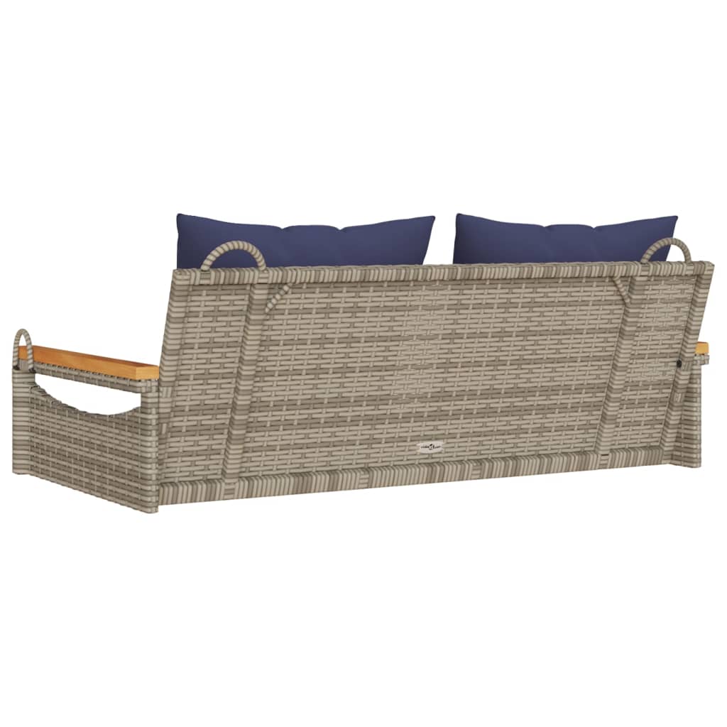 vidaXL Ławka bujana z poduszkami, szara, 109x62x40 cm, polirattan
