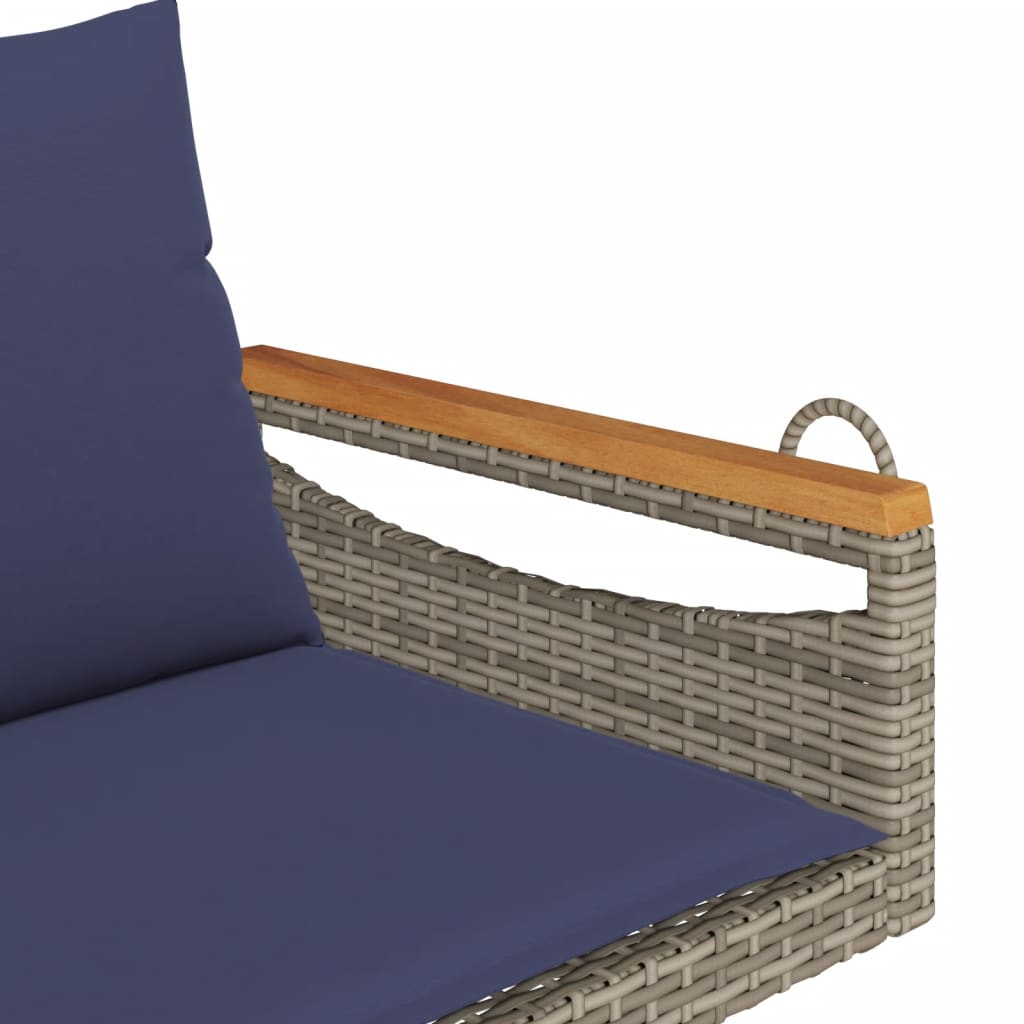 vidaXL Ławka bujana z poduszkami, szara, 109x62x40 cm, polirattan