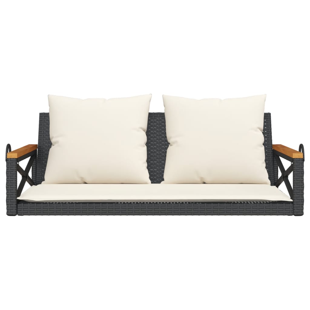 vidaXL Ławka bujana z poduszkami, czarna, 109x62x40 cm, polirattan