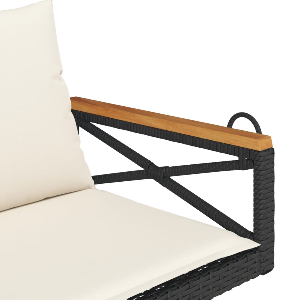 vidaXL Ławka bujana z poduszkami, czarna, 109x62x40 cm, polirattan