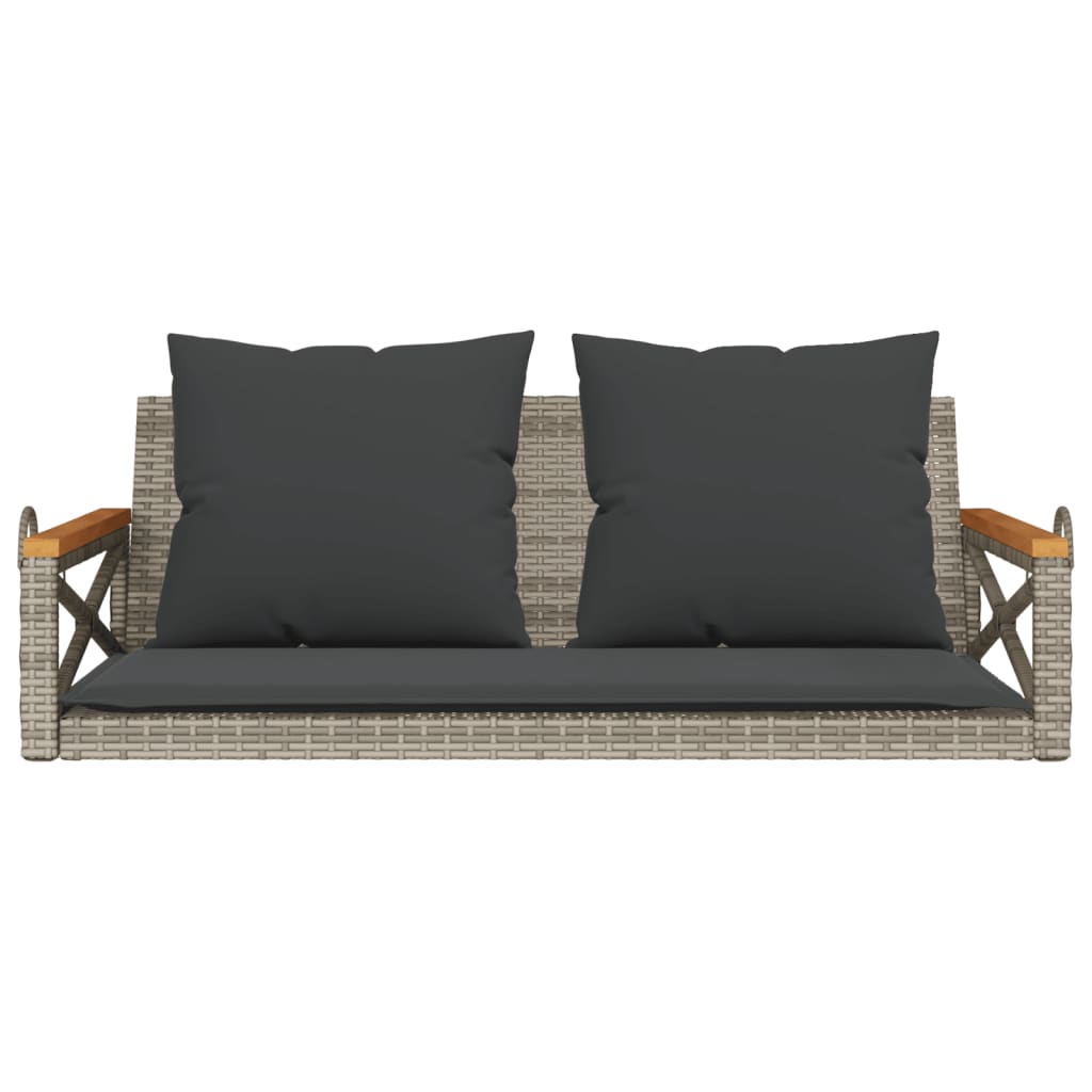 vidaXL Ławka bujana z poduszkami, szara, 109x62x40 cm, polirattan