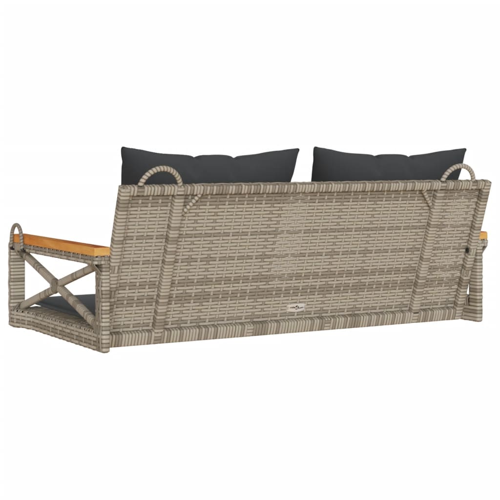 vidaXL Ławka bujana z poduszkami, szara, 109x62x40 cm, polirattan