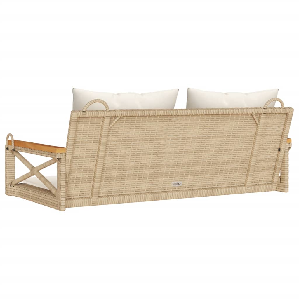 vidaXL Ławka bujana z poduszkami, beżowa, 109x62x40 cm, polirattan