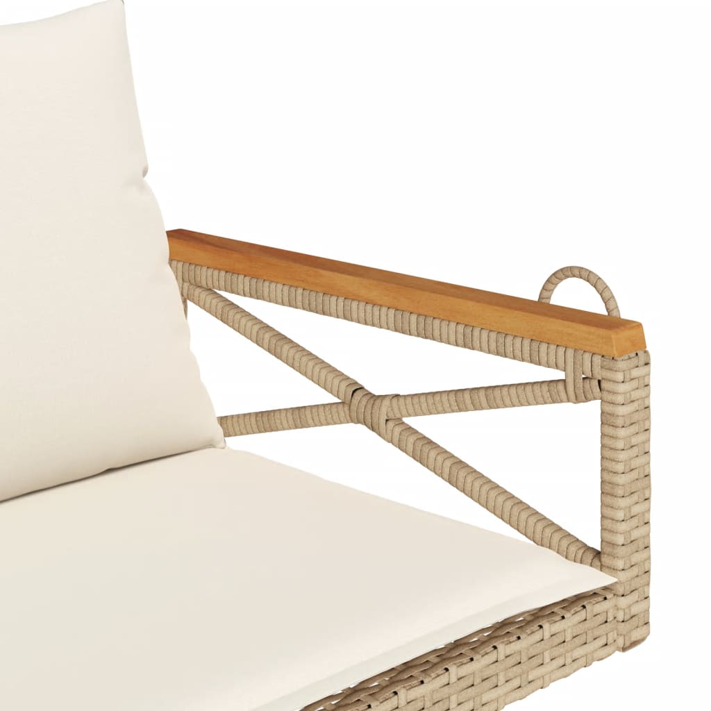 vidaXL Ławka bujana z poduszkami, beżowa, 109x62x40 cm, polirattan