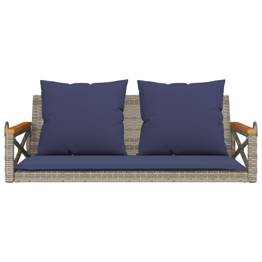 vidaXL Ławka bujana z poduszkami, szara, 109x62x40 cm, polirattan