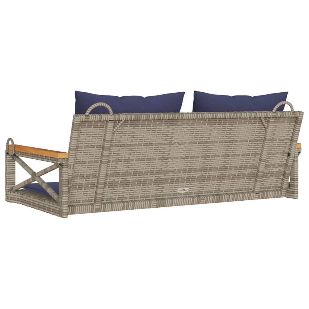 vidaXL Ławka bujana z poduszkami, szara, 109x62x40 cm, polirattan