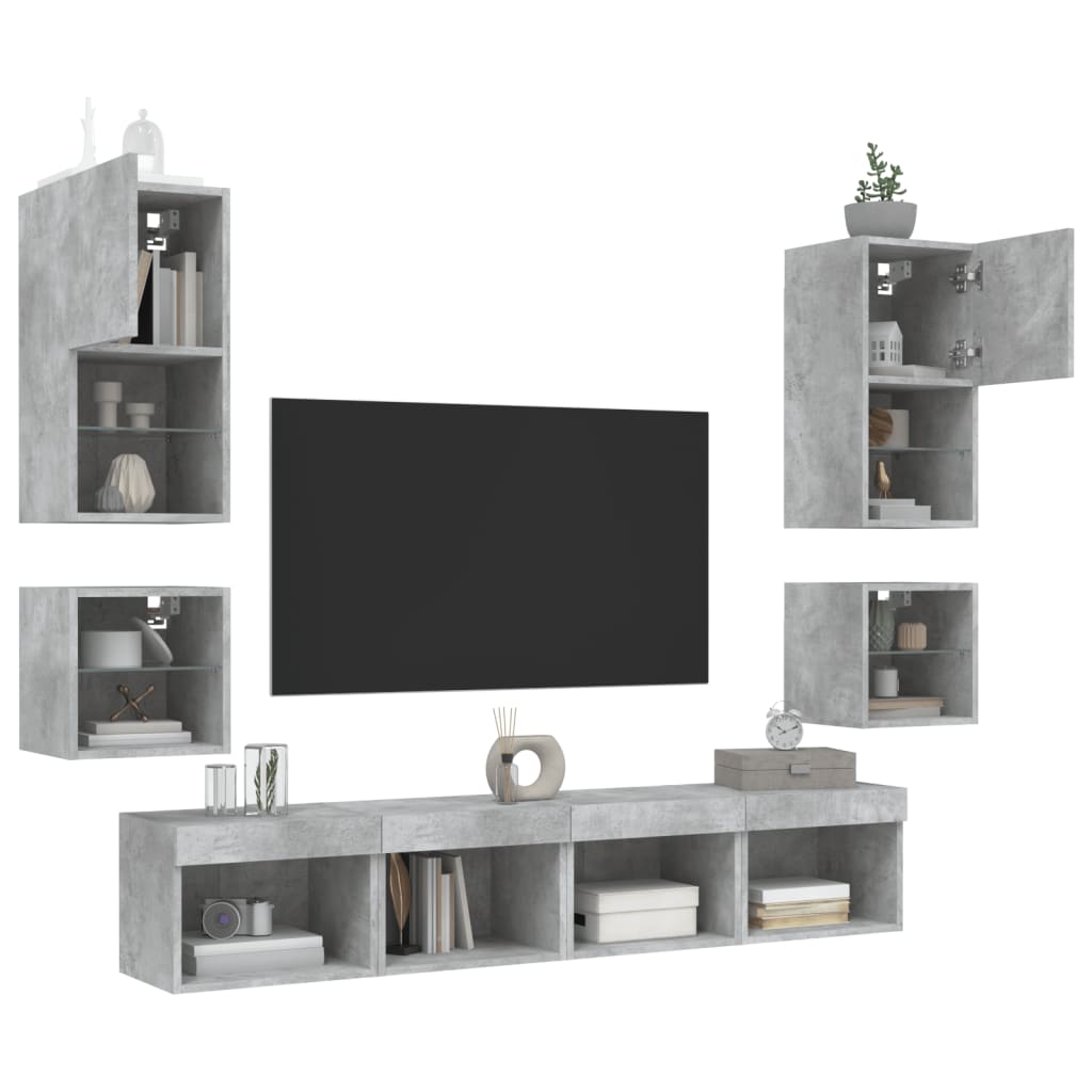 vidaXL 8-częściowy zestaw mebli TV z LED, szarość betonu
