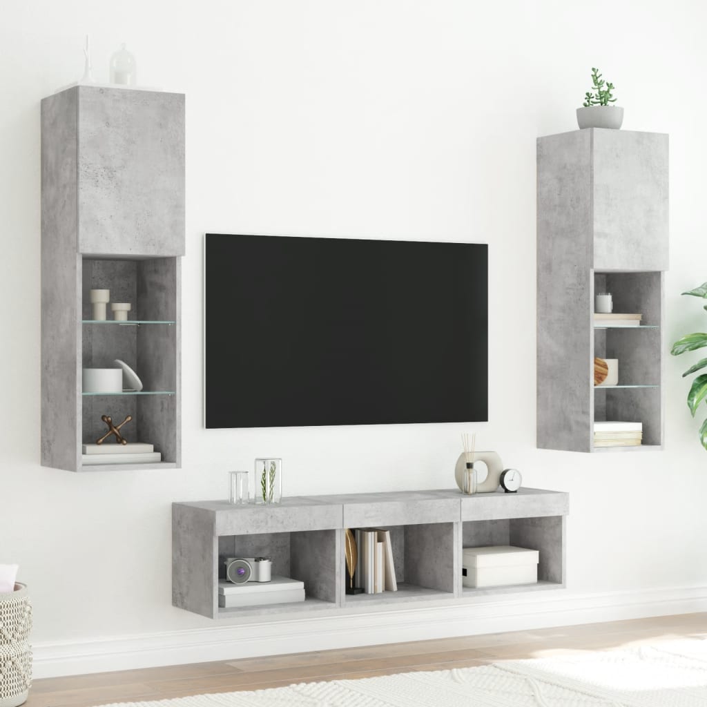 vidaXL 5-częściowy zestaw mebli TV z LED, szarość betonu