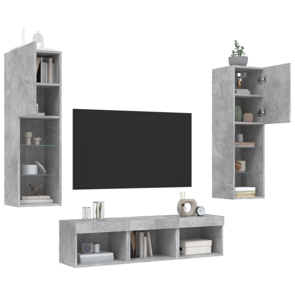 vidaXL 5-częściowy zestaw mebli TV z LED, szarość betonu