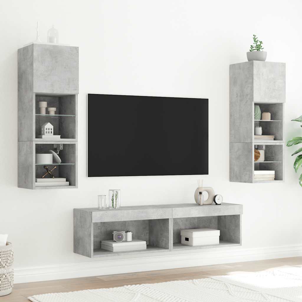 vidaXL 6-częściowy zestaw mebli TV z LED, szarość betonu