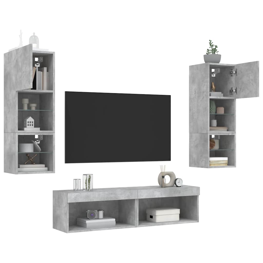 vidaXL 6-częściowy zestaw mebli TV z LED, szarość betonu