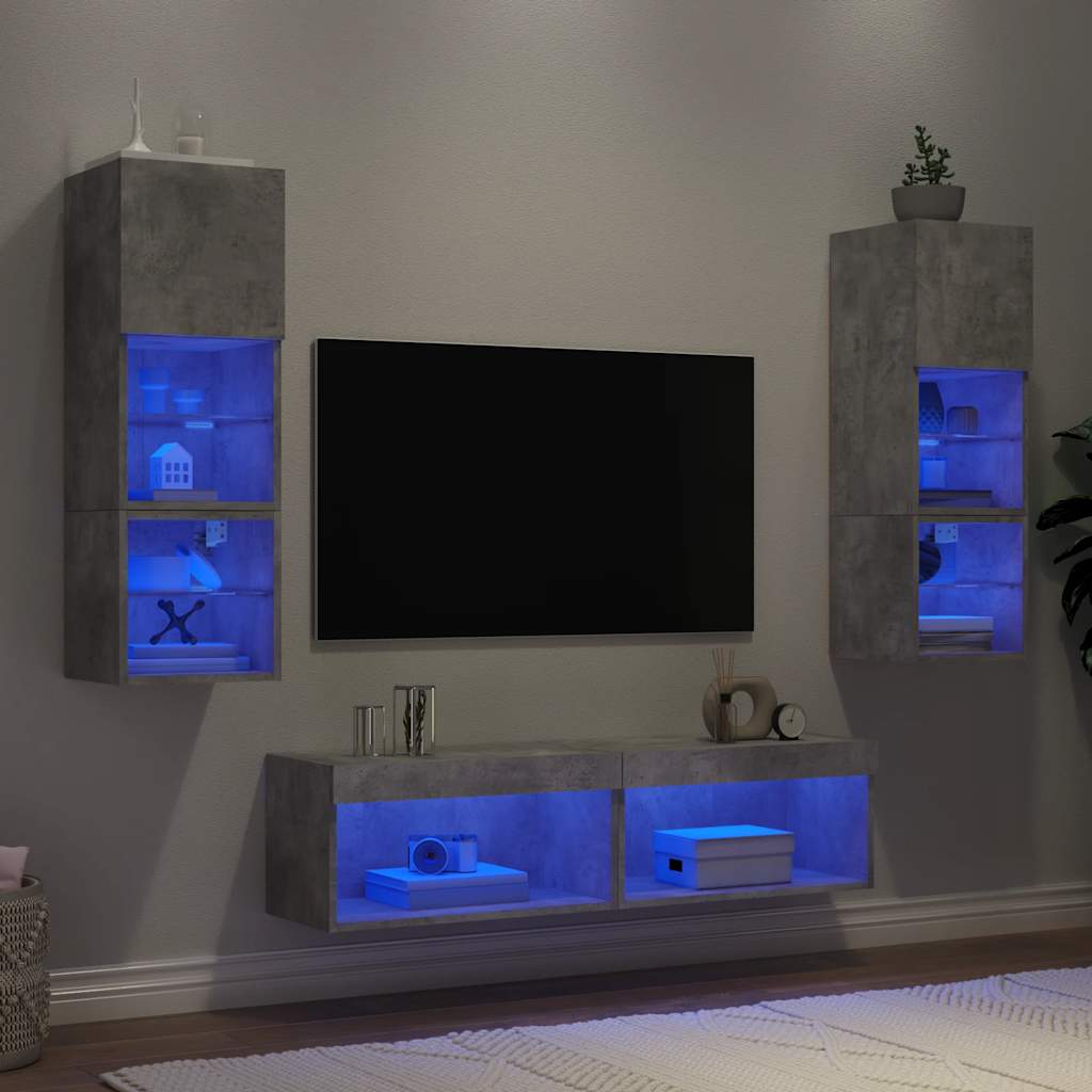 vidaXL 6-częściowy zestaw mebli TV z LED, szarość betonu