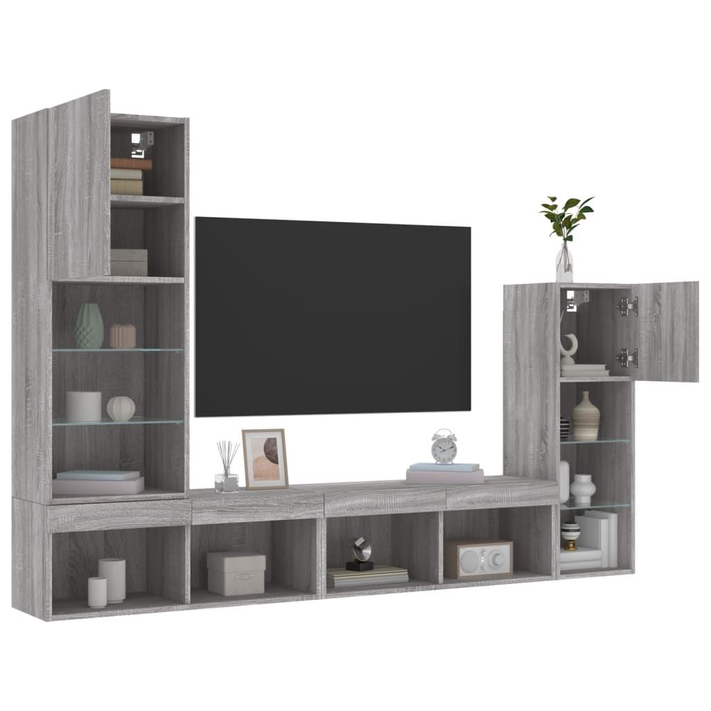 vidaXL 4-częściowy zestaw mebli TV z LED, szary dąb sonoma