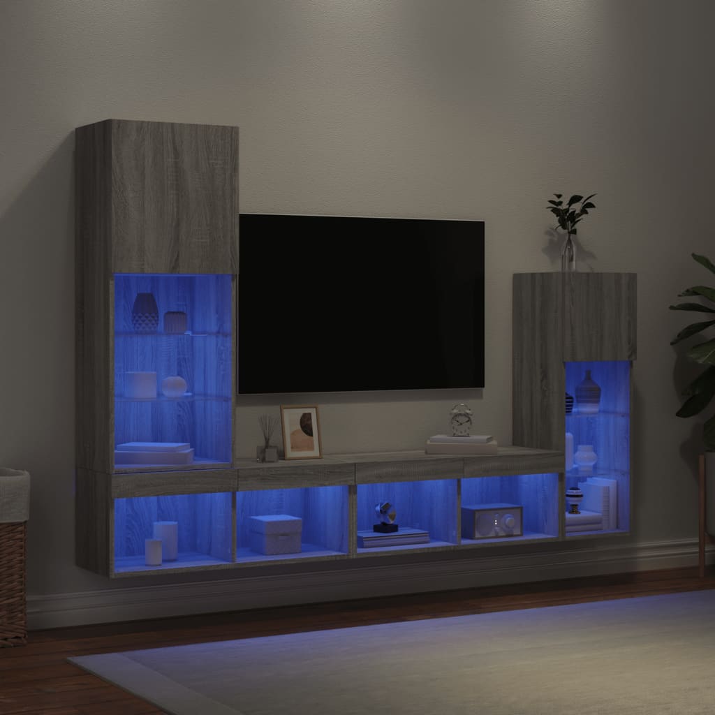 vidaXL 4-częściowy zestaw mebli TV z LED, szary dąb sonoma