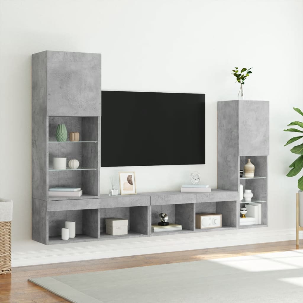 vidaXL 4-częściowy zestaw mebli TV z LED, szarość betonu