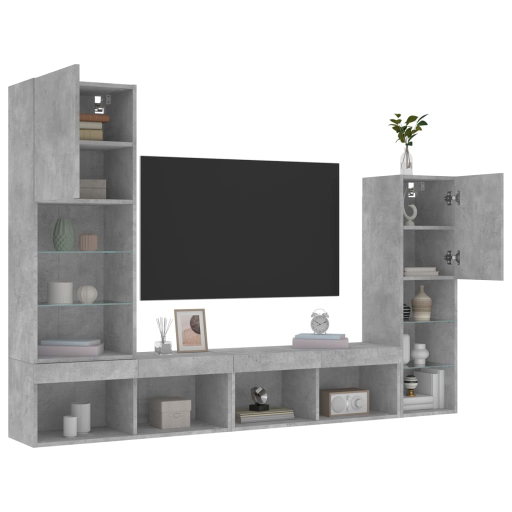 vidaXL 4-częściowy zestaw mebli TV z LED, szarość betonu