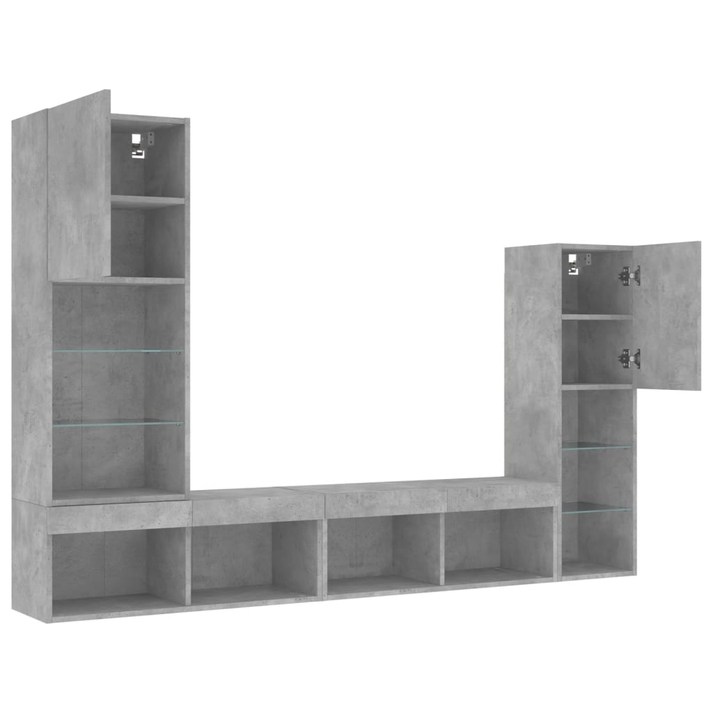 vidaXL 4-częściowy zestaw mebli TV z LED, szarość betonu