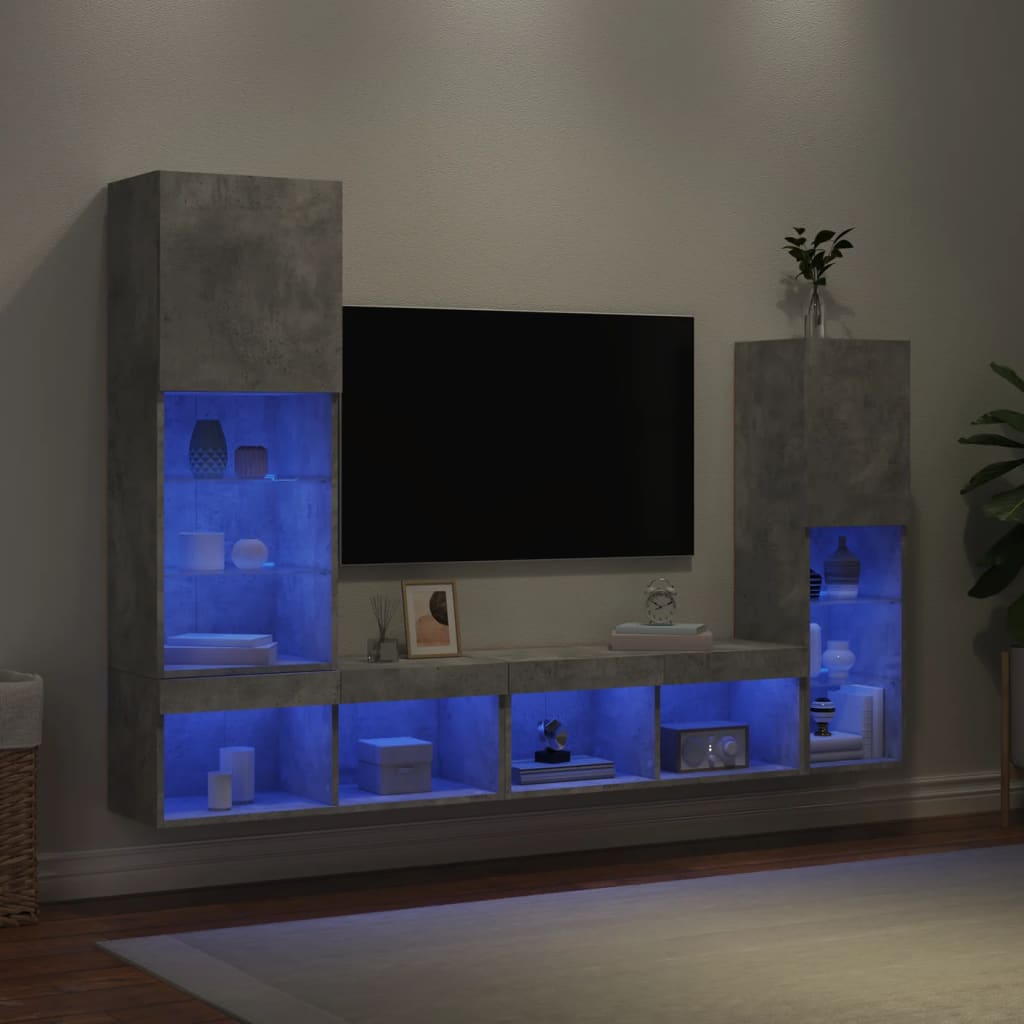 vidaXL 4-częściowy zestaw mebli TV z LED, szarość betonu