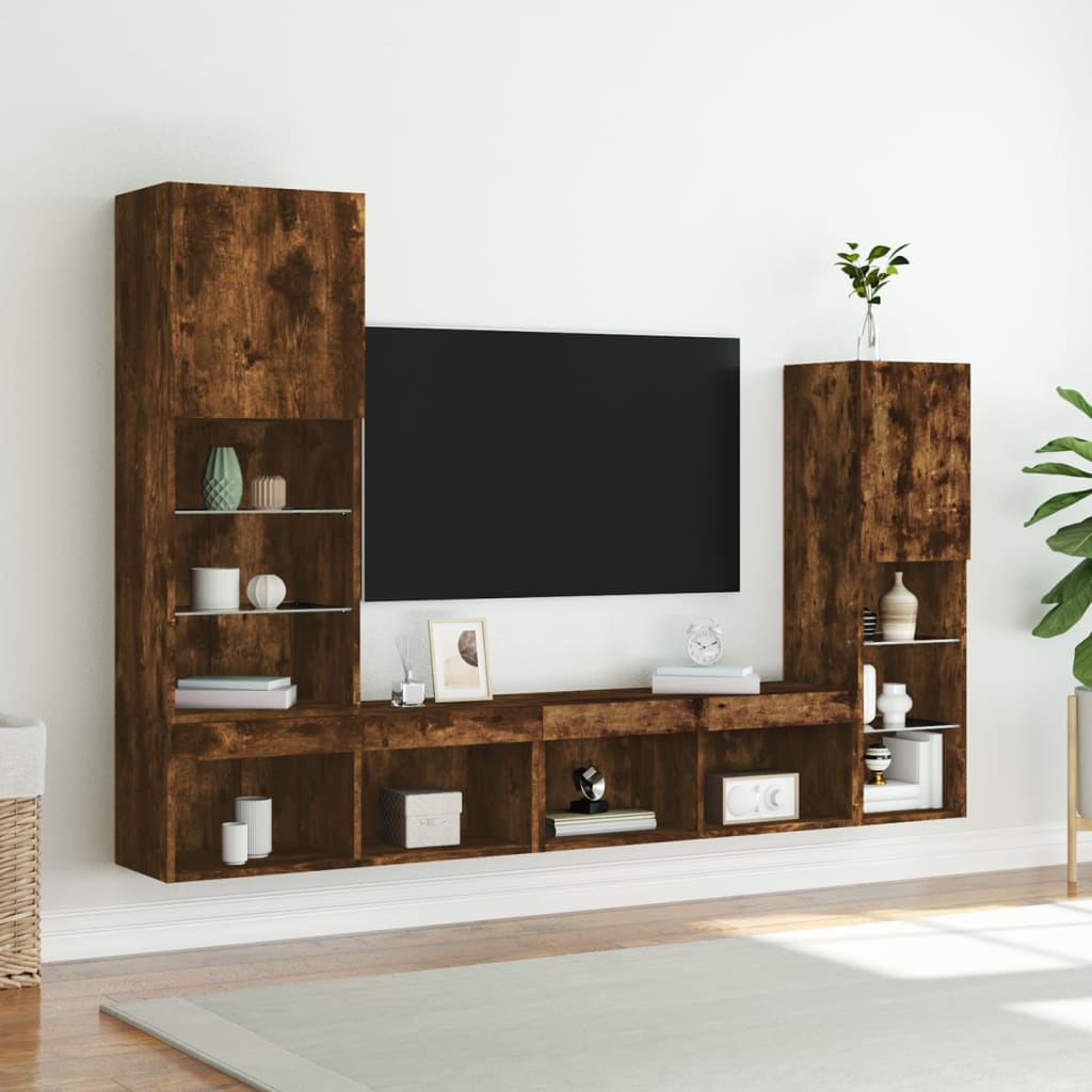 vidaXL 4-częściowy zestaw mebli TV z LED, przydymiony dąb
