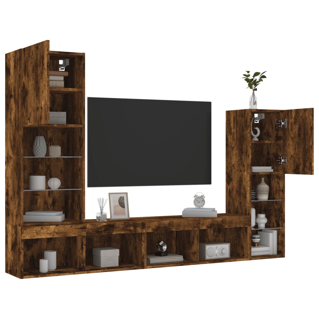vidaXL 4-częściowy zestaw mebli TV z LED, przydymiony dąb