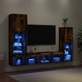 vidaXL 4-częściowy zestaw mebli TV z LED, przydymiony dąb