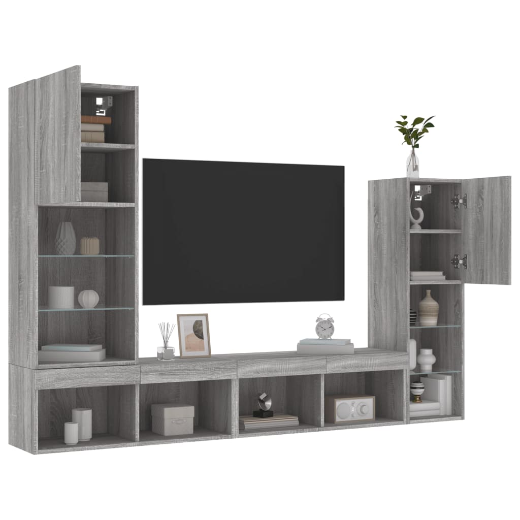 vidaXL 4-częściowy zestaw mebli TV z LED, szary dąb sonoma