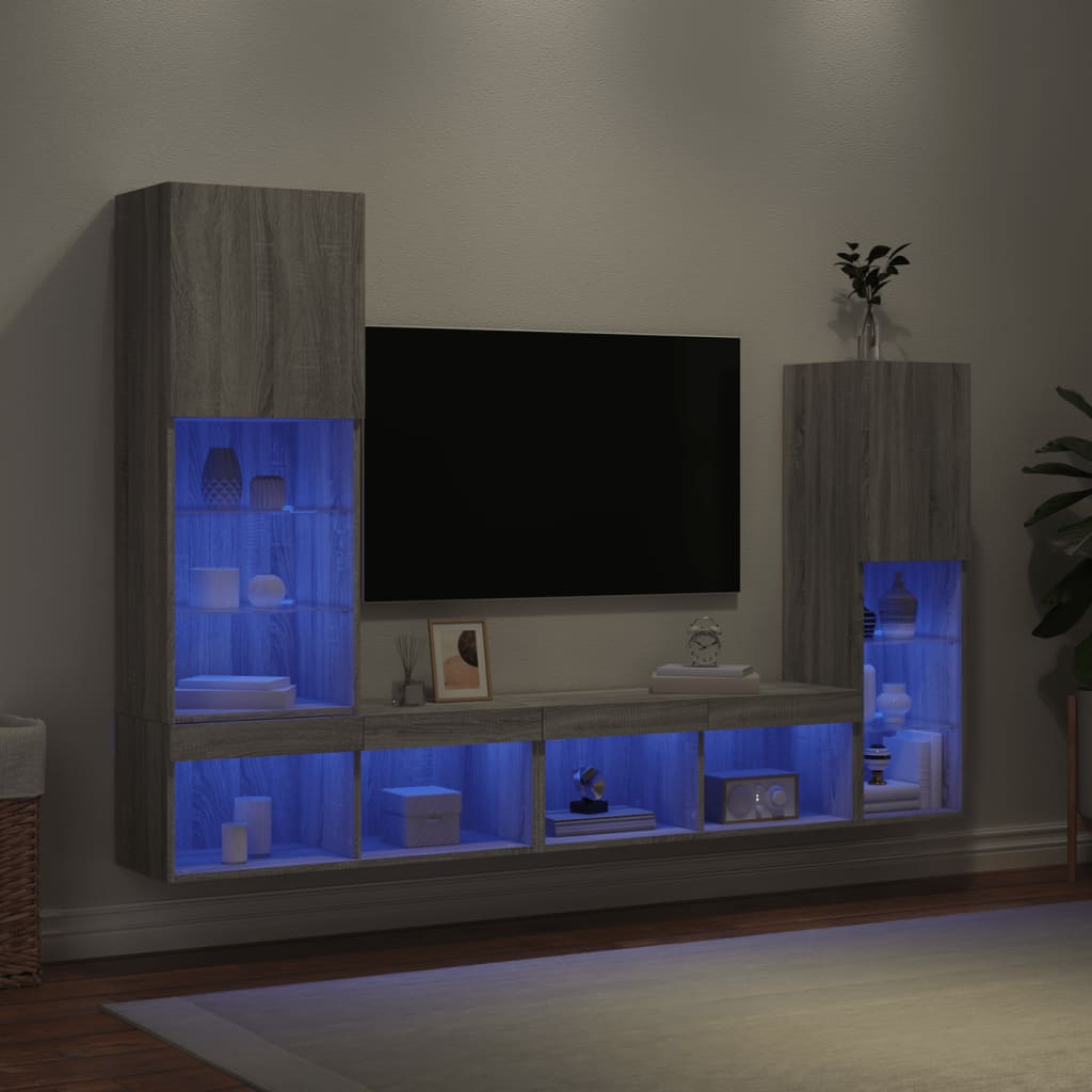 vidaXL 4-częściowy zestaw mebli TV z LED, szary dąb sonoma