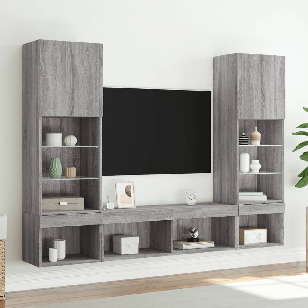 vidaXL 5-częściowy zestaw mebli TV z LED, szary dąb sonoma